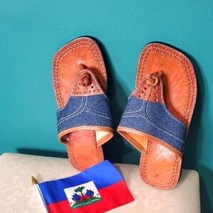 Brown and Blue Leather Sandals